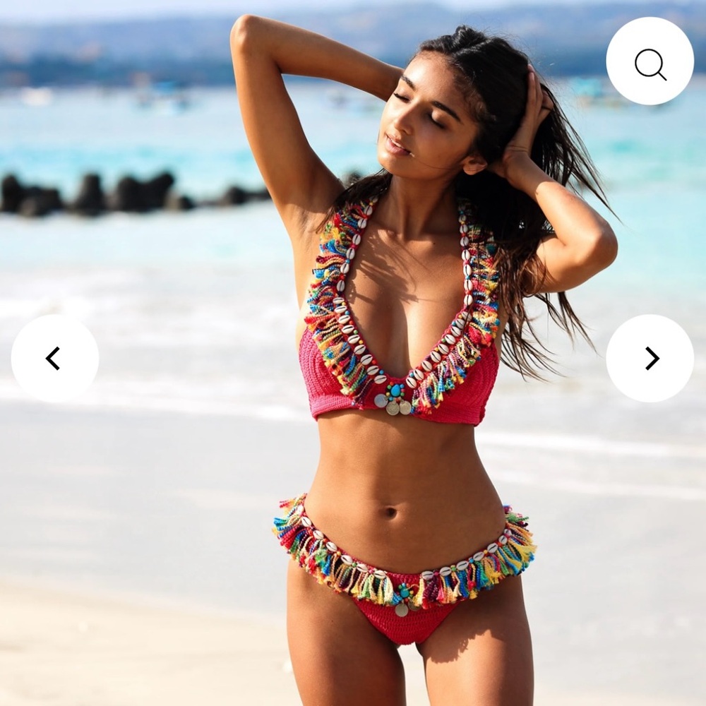 REVOLVE Pink Crochet Bikini with Multicolor Tassel Trim